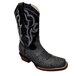 VTG J.B. Dillon Black Leather Western Boots Calf Hair Print Square Toe Womens 7B